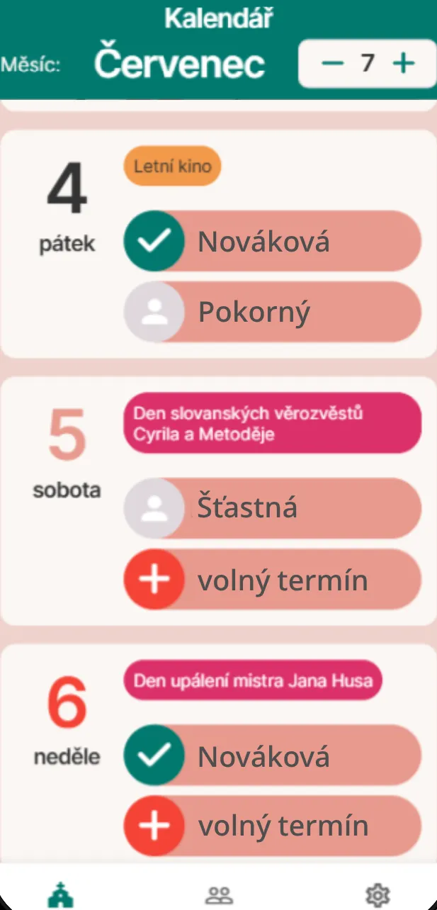 Kalendář směn v aplikaci proÍčko